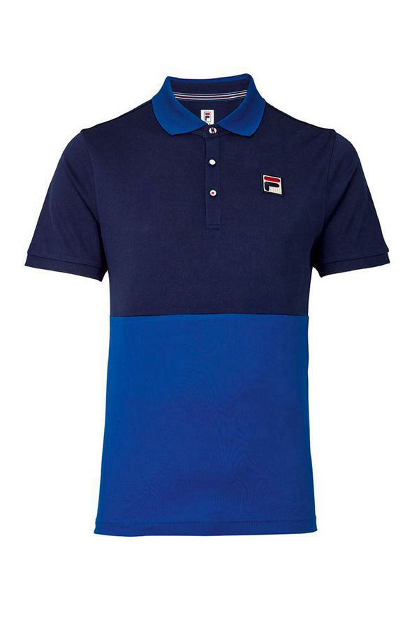 Fila Heritage Colour Block Tennis Shirt Men's Polo Shirts - Blue/Navy/Red/White,NZ 683-7492